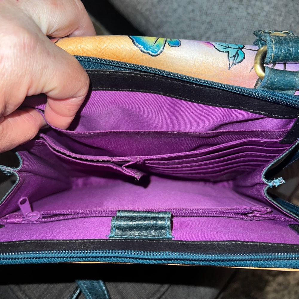 Original by Sharif Hand Painted Leather Bird Floral Crossbody & Wallet - Picture 9 of 14
